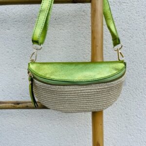 Sac banane cuir et raphia Pistache - Image de Malou&Co. - pour Femme